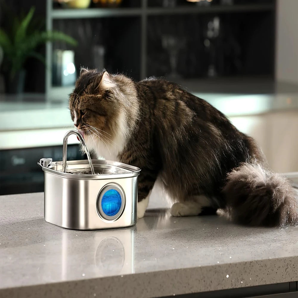 Alimentador de agua para mascotas de acero inoxidable de 3,2 l, fuente automática para gatos, dispensador de agua inteligente para perros, bebedero con ventana visual, accesorios para mascotas