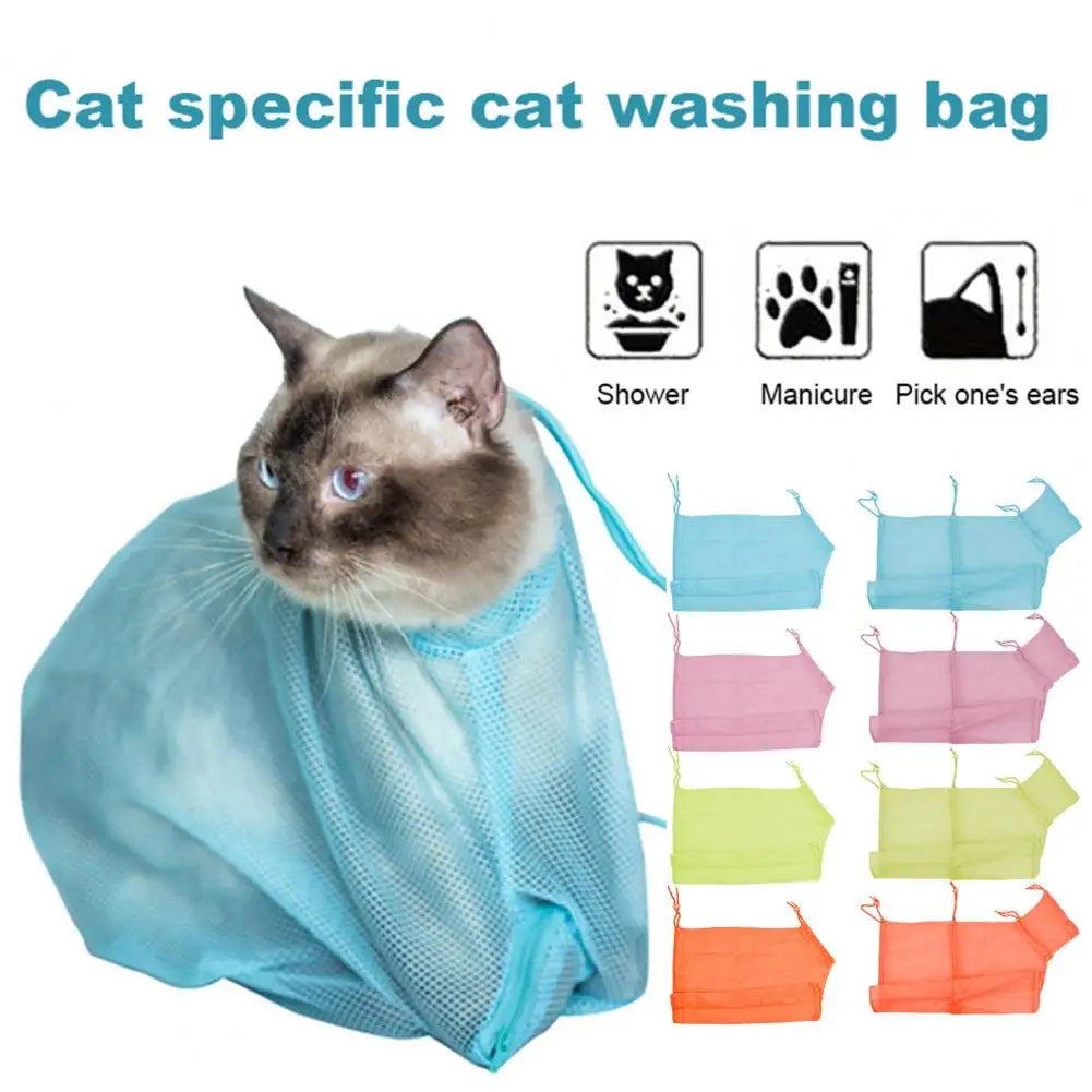 Bolsa de ducha de malla transpirable para gatos, antiarañazos y antimordeduras, ajustable, para cortar uñas, bañar y lavar
