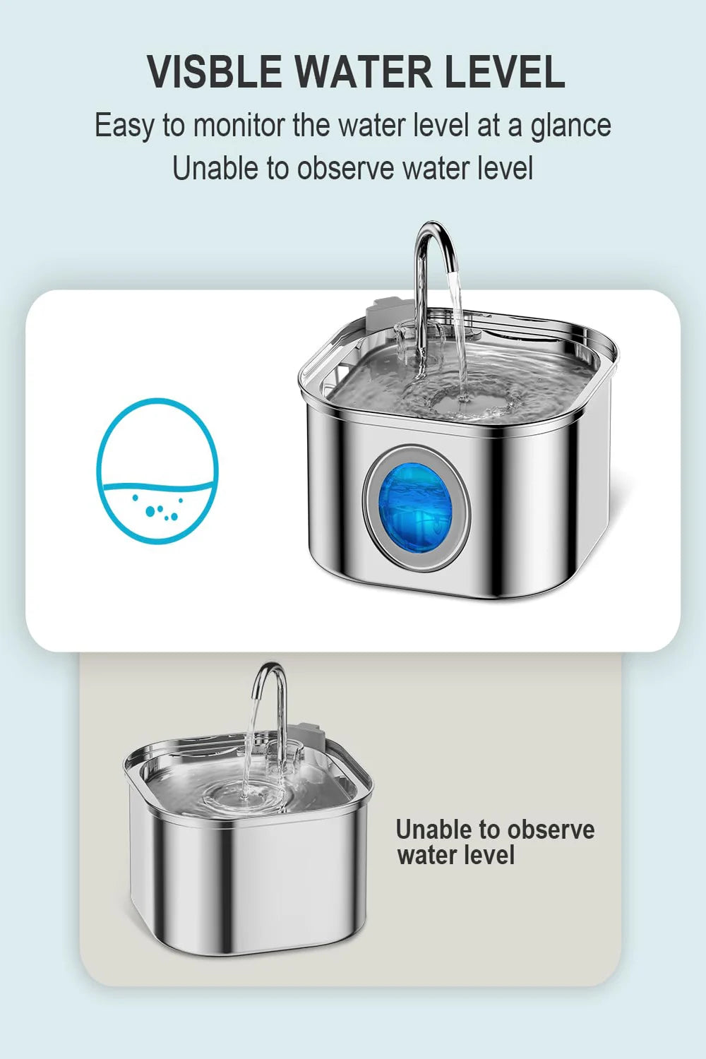 Alimentador de agua para mascotas de acero inoxidable de 3,2 l, fuente automática para gatos, dispensador de agua inteligente para perros, bebedero con ventana visual, accesorios para mascotas