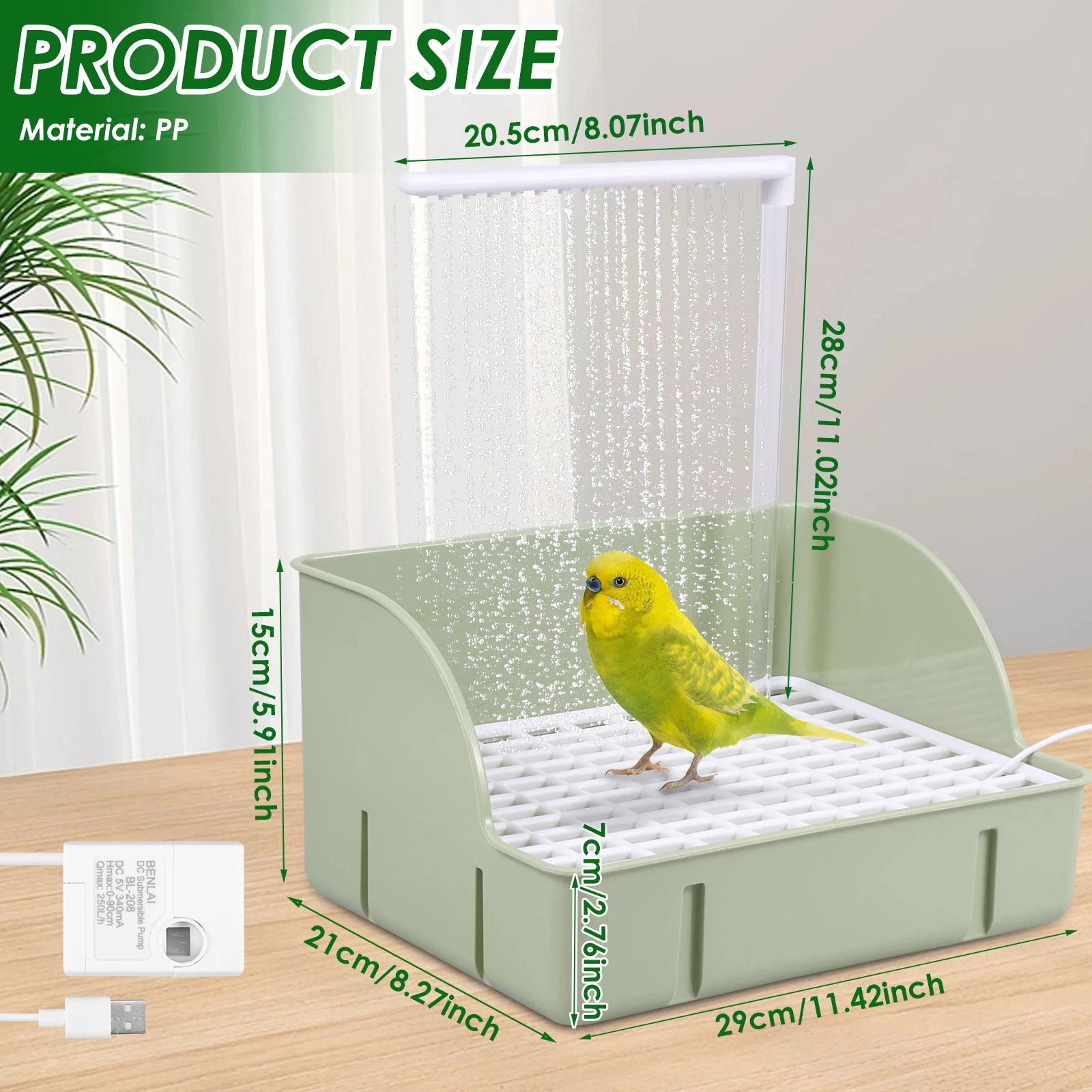 Bañera automática para pájaros y loros, con circulación de agua, USB, eléctrica, para periquitos, ducha, fuente, suministros para pájaros.