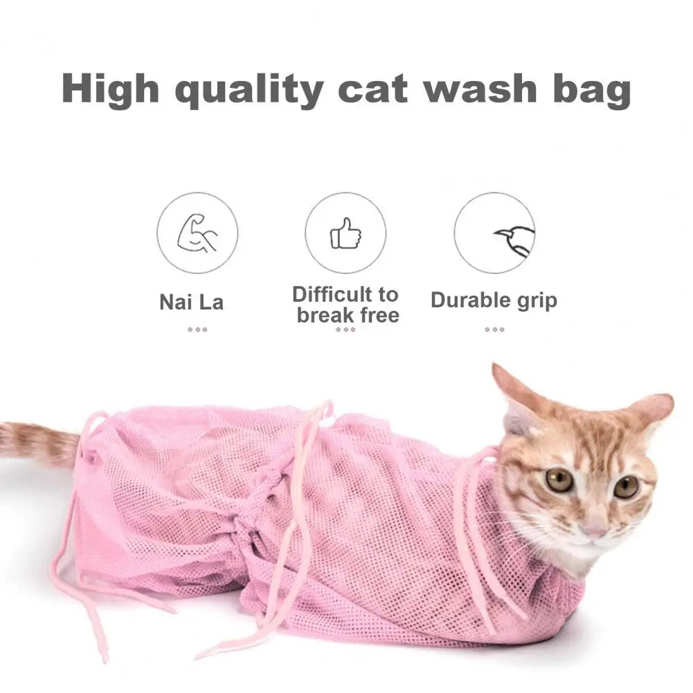 Bolsa de ducha de malla transpirable para gatos, antiarañazos y antimordeduras, ajustable, para cortar uñas, bañar y lavar