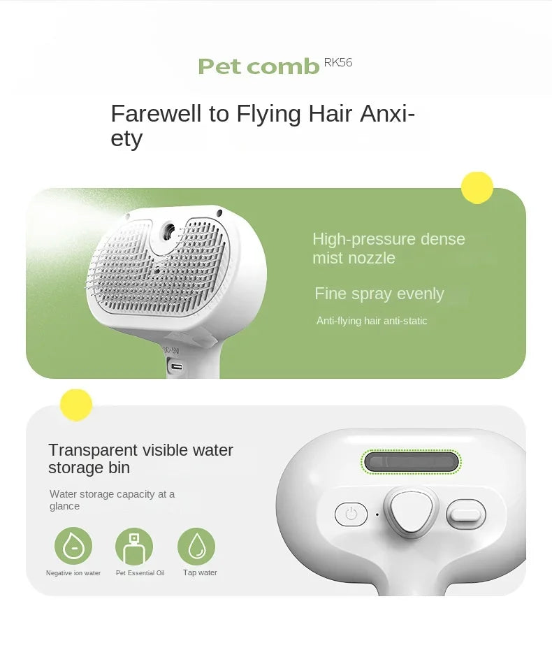 Cepillo 3 en 1 para pelo de perro y gato, cepillo eléctrico para limpieza de mascotas, cepillo con pulverizador de vapor, peine de masaje para depilación, cepillo antienredos.