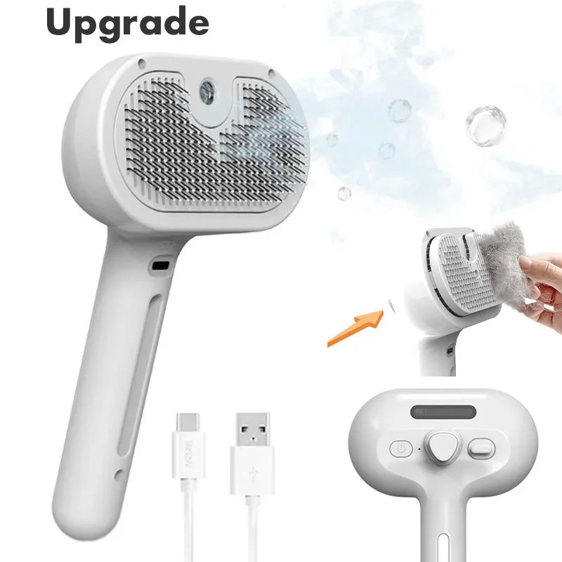 Cepillo 3 en 1 para pelo de perro y gato, cepillo eléctrico para limpieza de mascotas, cepillo con pulverizador de vapor, peine de masaje para depilación, cepillo antienredos.