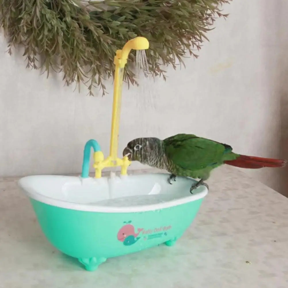 Bañera de pájaros con cabezal de ducha de simulación, juguete eléctrico automático para periquitos, cacatúas, cotorras y pájaros pequeños.