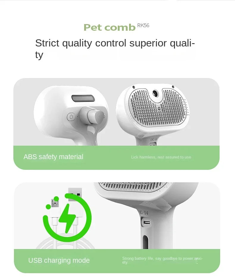 Cepillo 3 en 1 para pelo de perro y gato, cepillo eléctrico para limpieza de mascotas, cepillo con pulverizador de vapor, peine de masaje para depilación, cepillo antienredos.