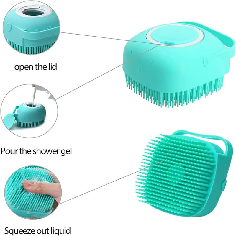 Cepillo de baño para mascotas, masajeador de silicona suave, gel de ducha, cepillo de baño, herramientas de limpieza, peine, suministros de limpieza para perros y gatos.