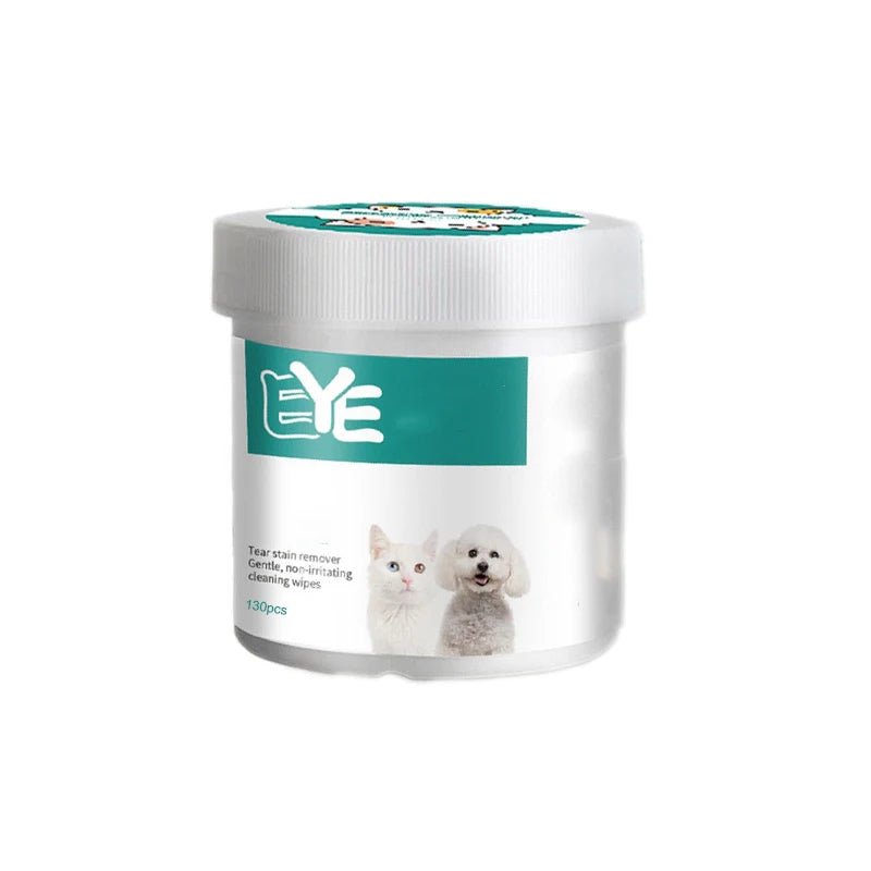Toallitas húmedas Tearmark para ojos de mascotas, para gatos y perros. Productos de limpieza universales sin irritación. 130 toallitas en lata.