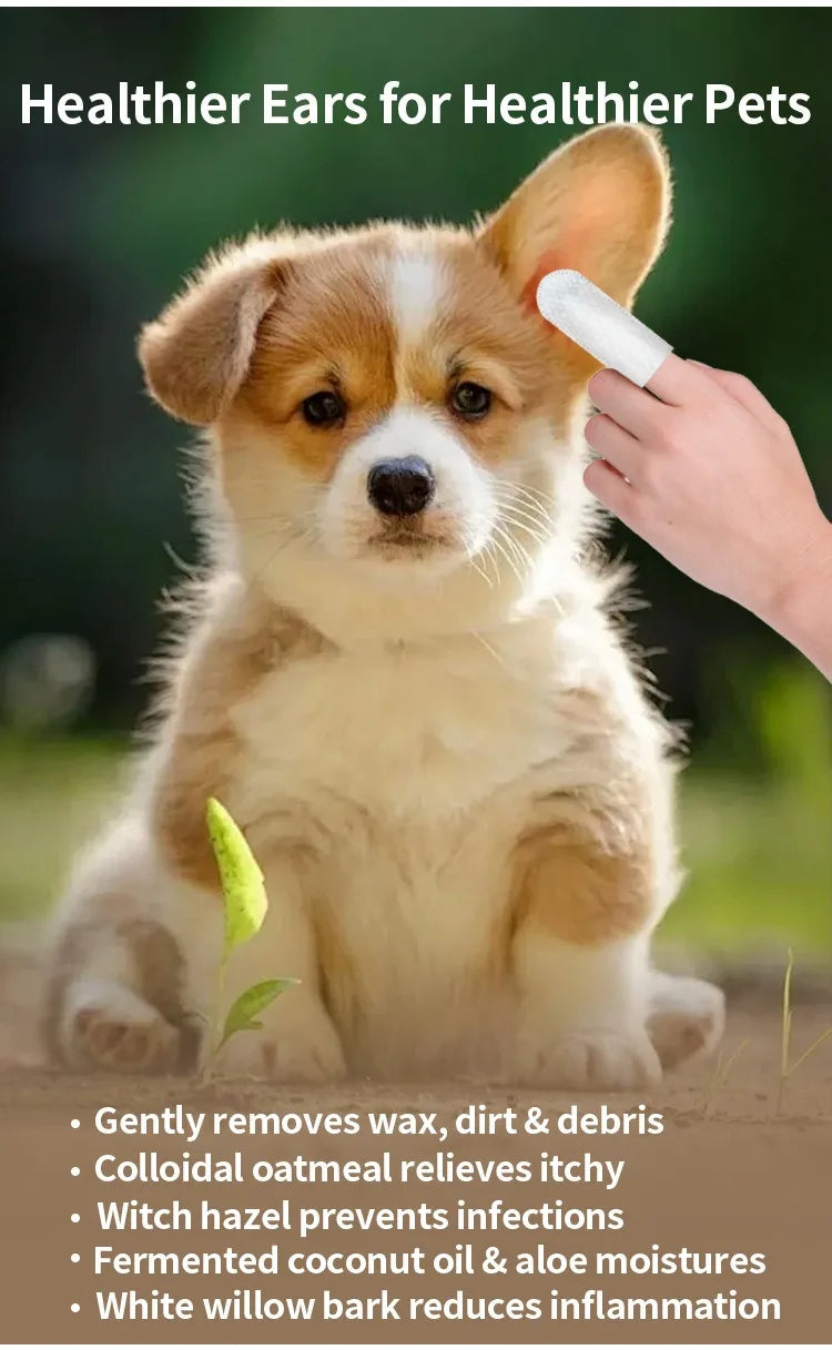 Productos de limpieza para mascotas Toallitas para limpieza de oídos Puntas de dedo para el cuidado de los oídos Eliminación de ácaros del oído Productos para mascotas para la limpieza de oídos de perros y gatos